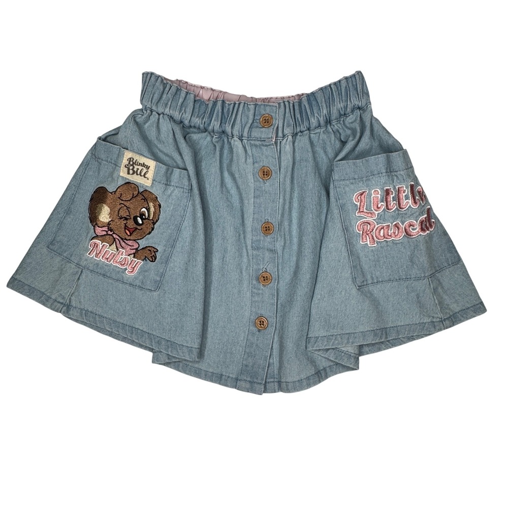 Girls Blinky Bill Little Rascal Denim Skirt Size 2 Elastic Waist embroidered